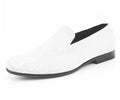 White Tuxedo Shoes for men—velvet smoking slippers with paisley embossing and satin accents. Stylish, comfortable, and ideal for any formal event.