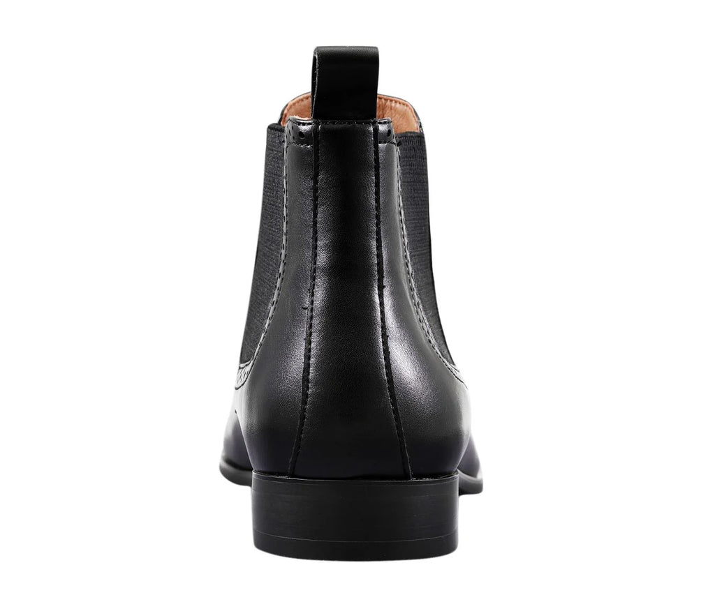 Black leather boot on a white background