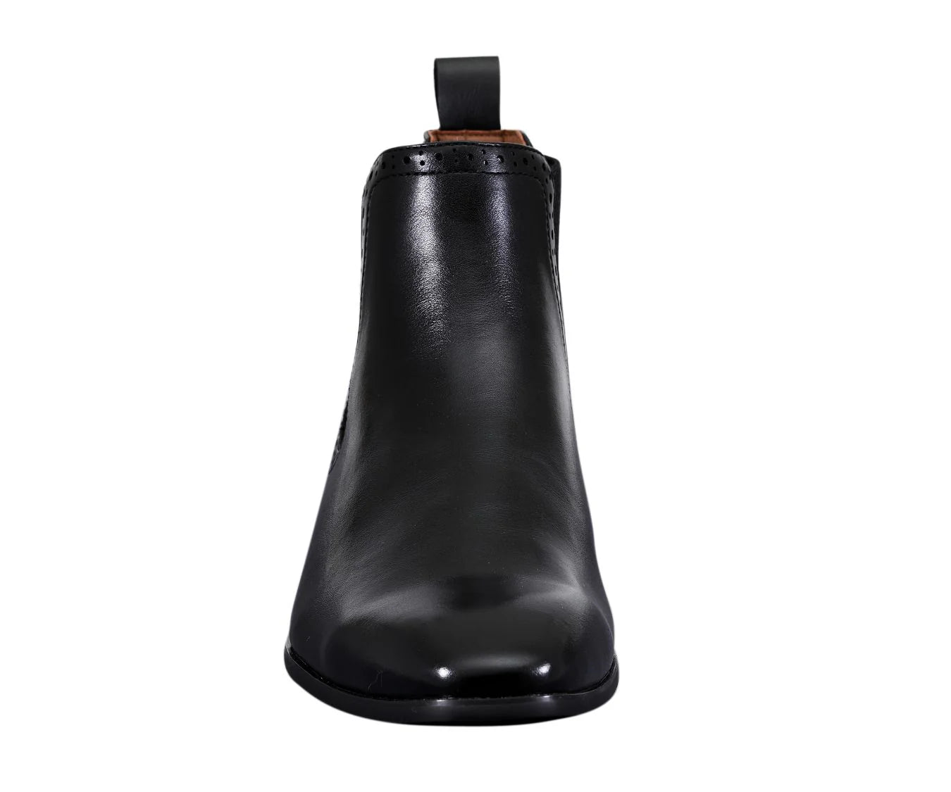 Black leather boot on a white background