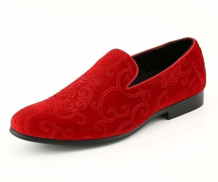 Bryant red Tuxedo Shoes—premium velvet, paisley texture, and slip‑on comfort for weddings, galas, and upscale events.