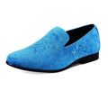 Men’s Blue Velvet Tuxedo Shoes – Bryant Embossed Paisley Slip‑On Dress Loafers