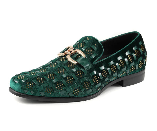 Green patterned loafer shoe on a white background