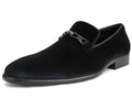 Black velvet loafer shoe on a white background