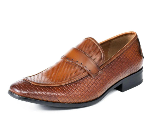 Brown leather loafer shoe on a white background