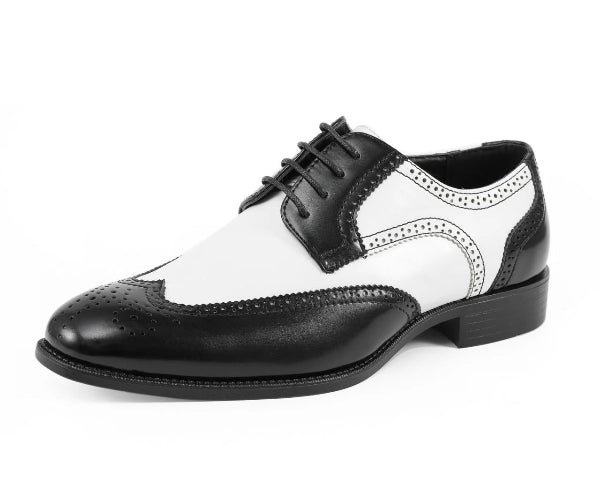 Discover the Elwyn Black & White Men’s Dress Shoes by Bolano—two‑tone derby brogues with premium comfort, classic wingtip detailing, and versatile style. Perfect for weddings, formal events, and polished outfits. Available in multiple colors.