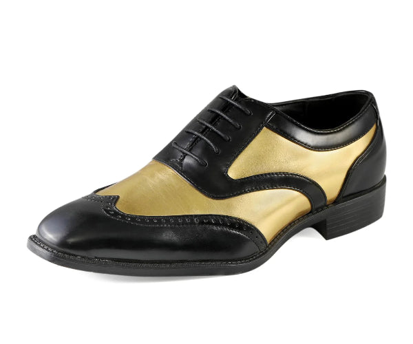 Men’s Oxford dress shoes, metallic gold dress shoes, men’s spectator shoes, fashion Oxford shoes, prom shoes for men, wedding dress shoes, gold men’s shoes, formal men’s footwear, stylish men’s Oxfords.