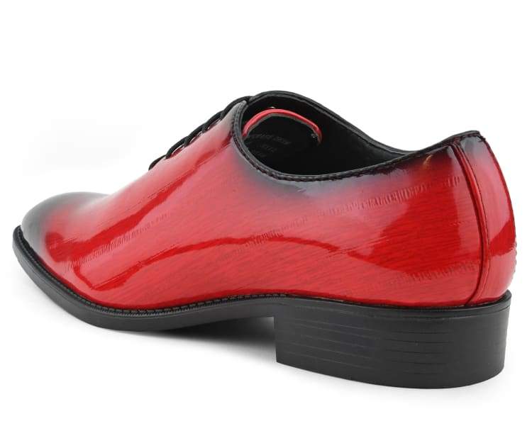 Men Dress Shoes-Brayden Red - Make a statement with the Brayden Two‑Tone Exotic Oxford—bold men’s dress shoes with faux‑exotic print, ombre toe, and sleek style for parties and special events.