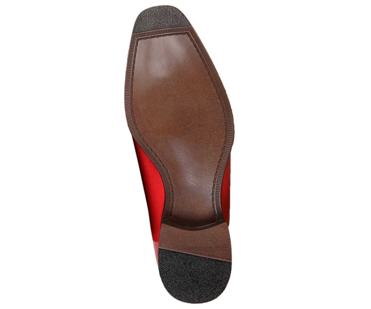 Men Dress Shoes-Brayden Red Make a statement with the Brayden Two‑Tone Exotic Oxford—bold men’s dress shoes with faux‑exotic print, ombre toe, and sleek style for parties and special events.