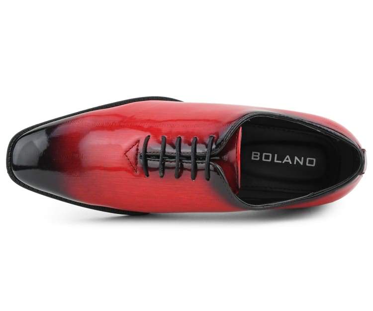 Men Dress Shoes-Brayden Red - Make a statement with the Brayden Two‑Tone Exotic Oxford—bold men’s dress shoes with faux‑exotic print, ombre toe, and sleek style for parties and special events